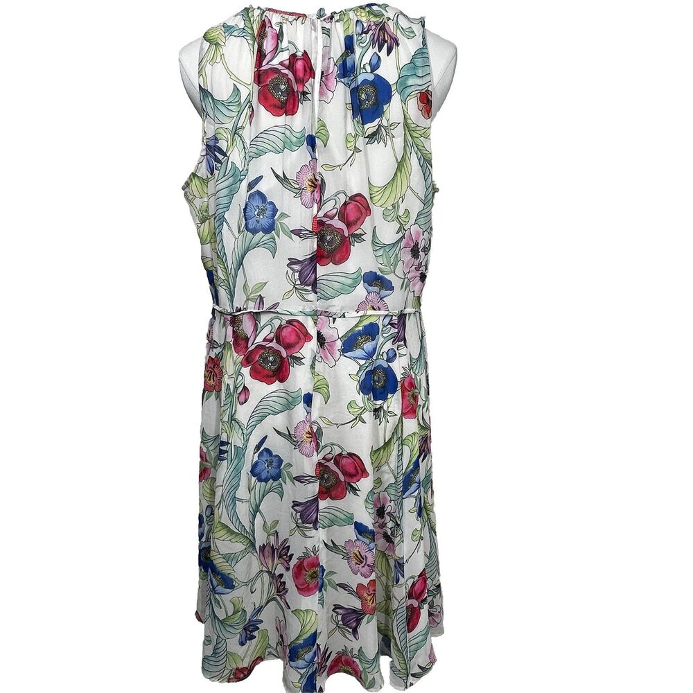 Floral Sleeveless Midi Dress Womens M White Pink Blue Botanical Layered Bodice - Picture 5 of 6